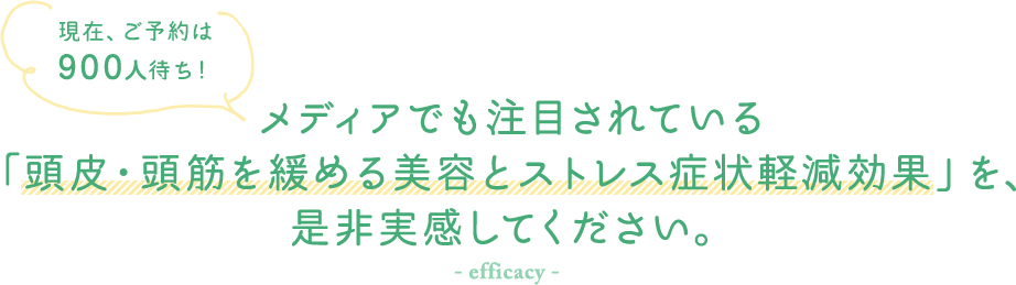 メディアでも注目されている「頭皮・頭筋を緩める美容とストレス症状軽減効果」を、是非実感してください。